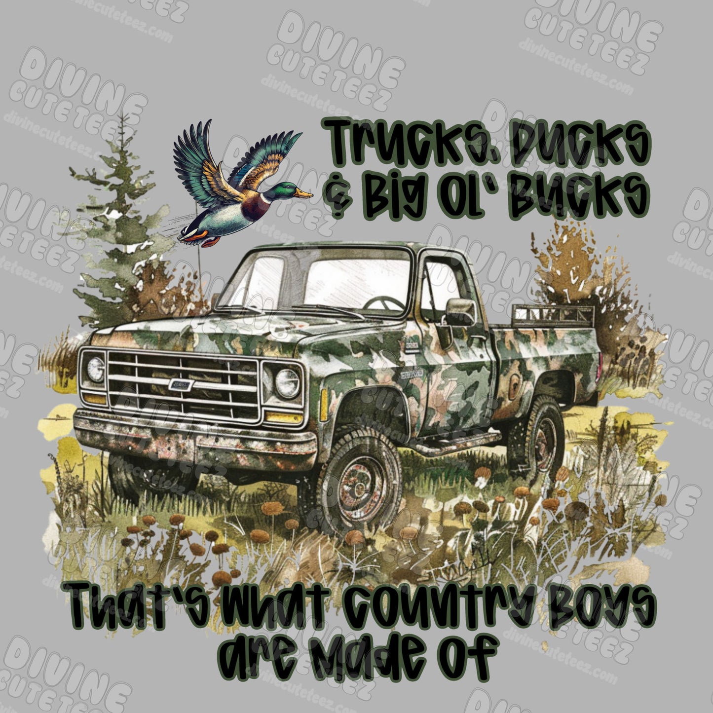 Trucks, Ducks & Big Ol' Bucks DTF Transfer