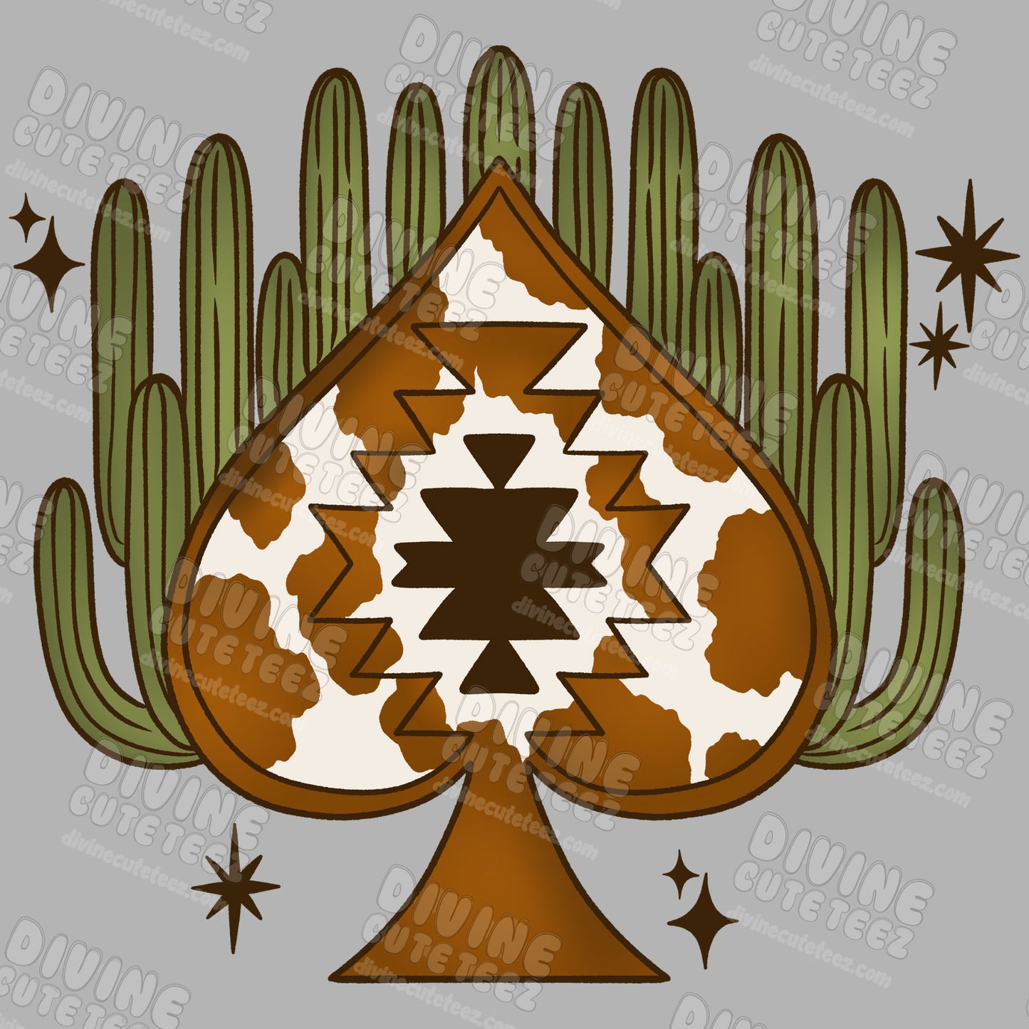Cow Print Cactus Spade DTF Transfer