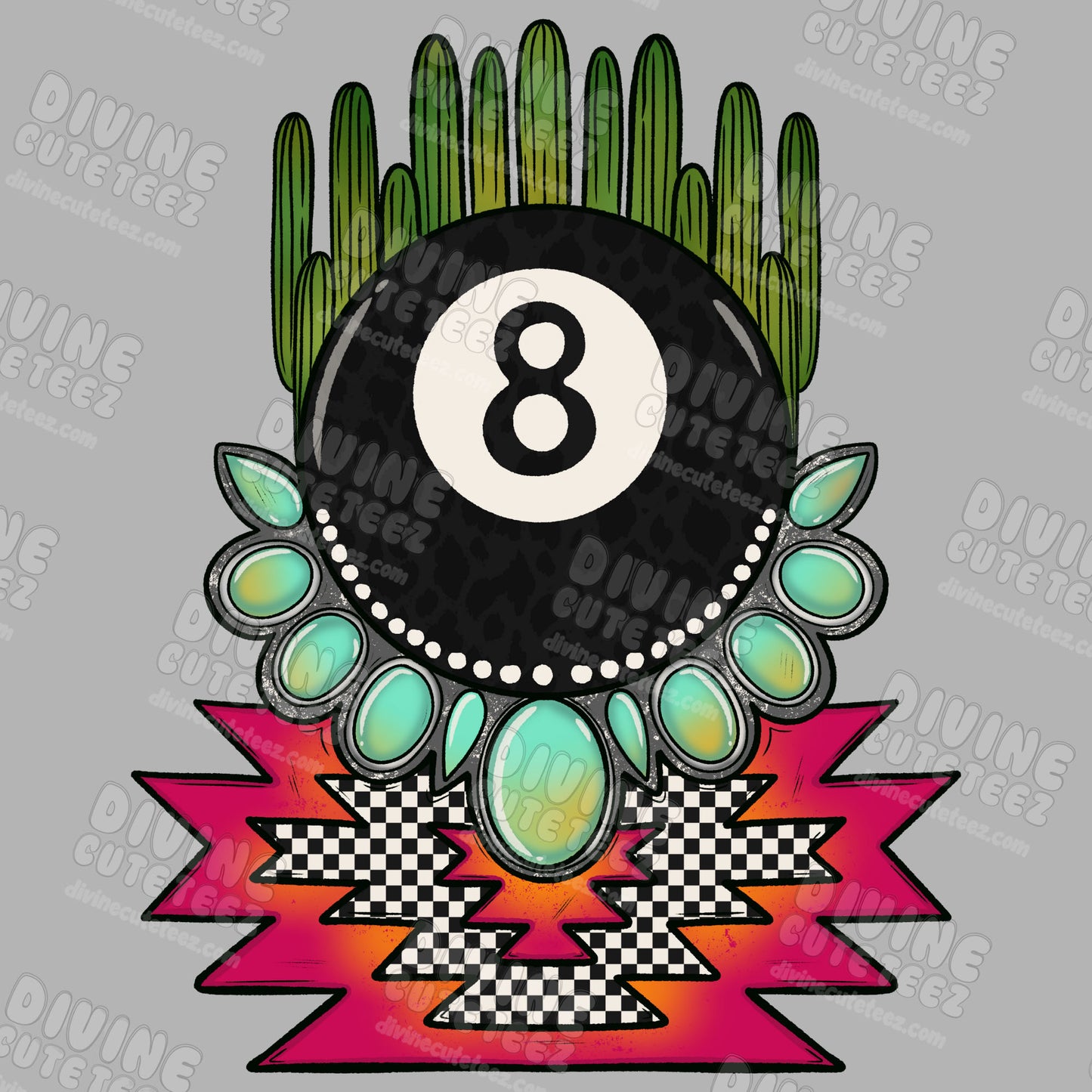 8 Ball Cactus DTF Transfer