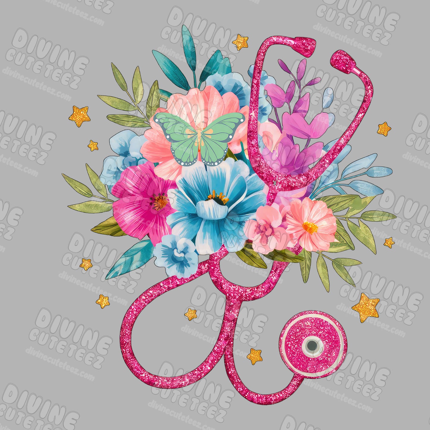 Pastel Floral Stethoscope DTF Transfer