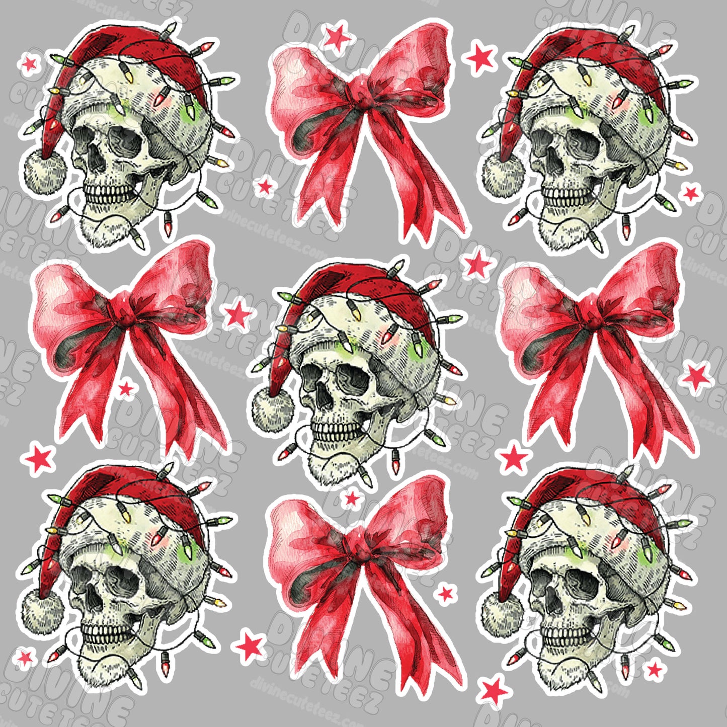 Christmas Skeleton Bow Collage DTF Transfer