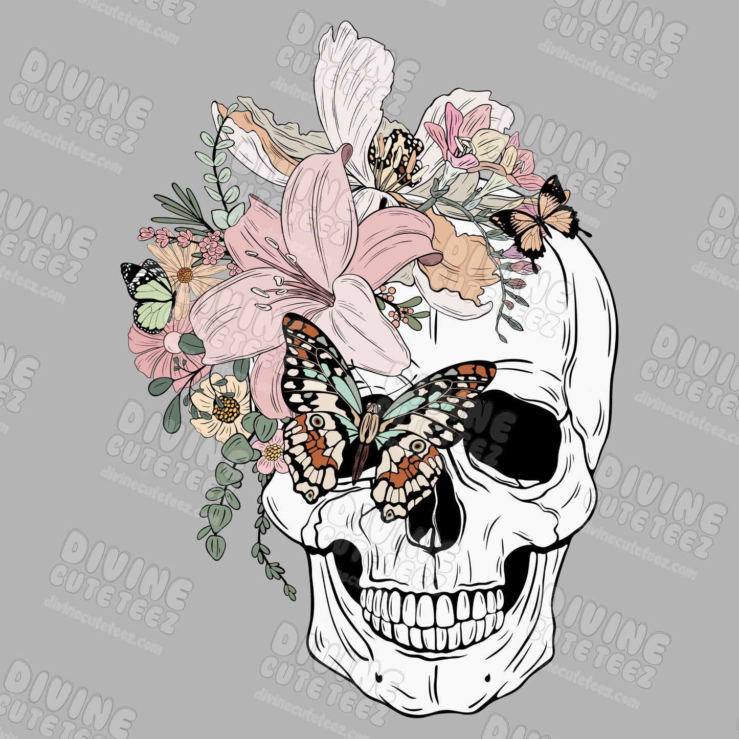 Floral Skull DTF Transfer