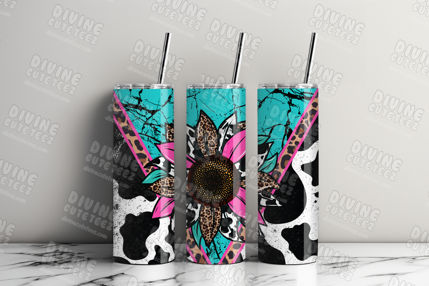 Cowprint Marble Sunflower 20oz Sublimation Transfer