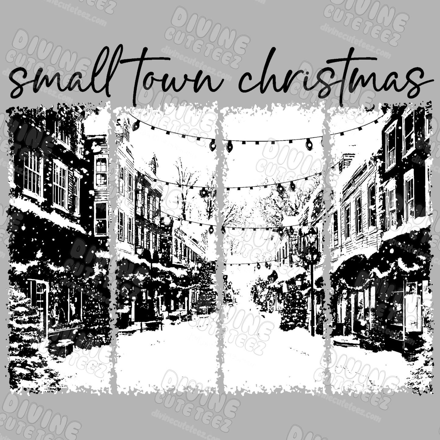 B&W Small Town Christmas DTF Transfer