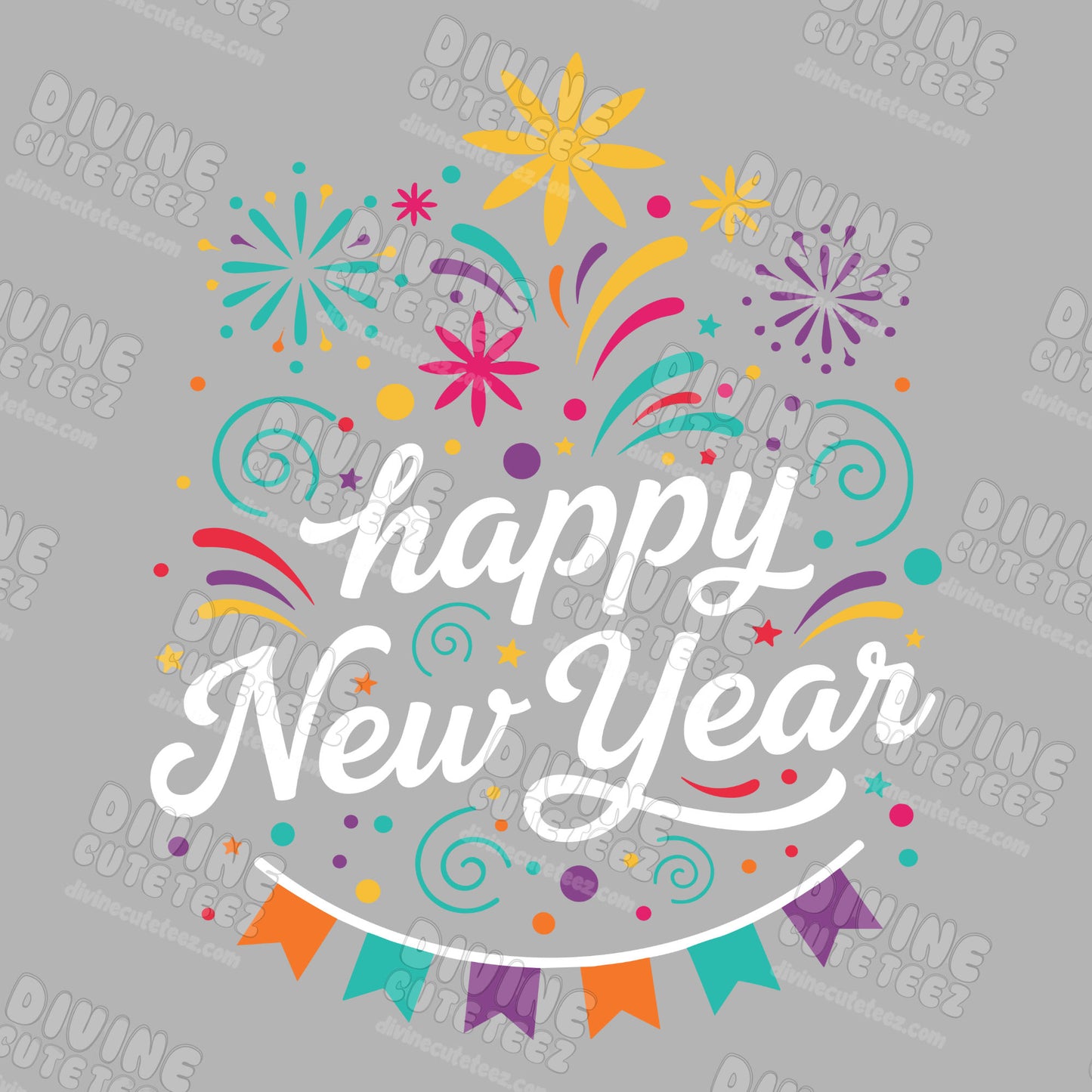 Happy New Years Fireworks DTF Transfer