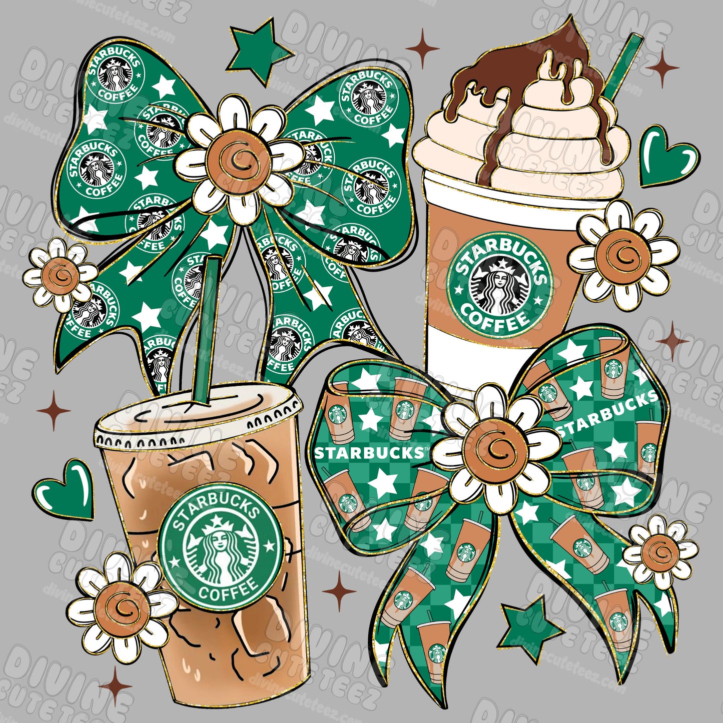 Starbucks Bows Collage DTF Transfer