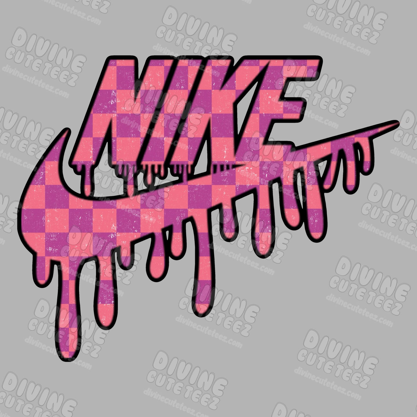 Pink Checkered Drip Swoosh DTF Transfer