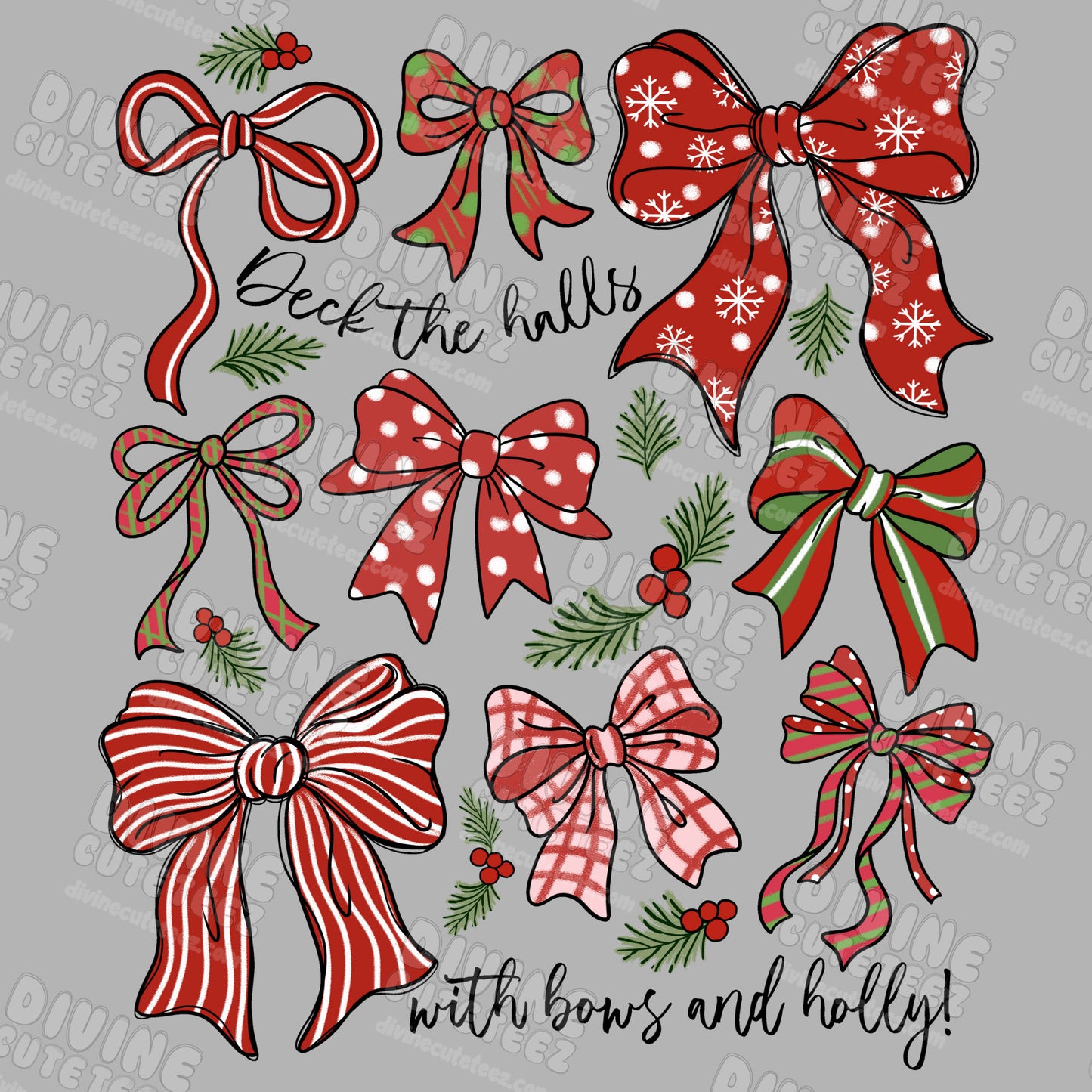 Deck The Halls Bows DTF Transfer