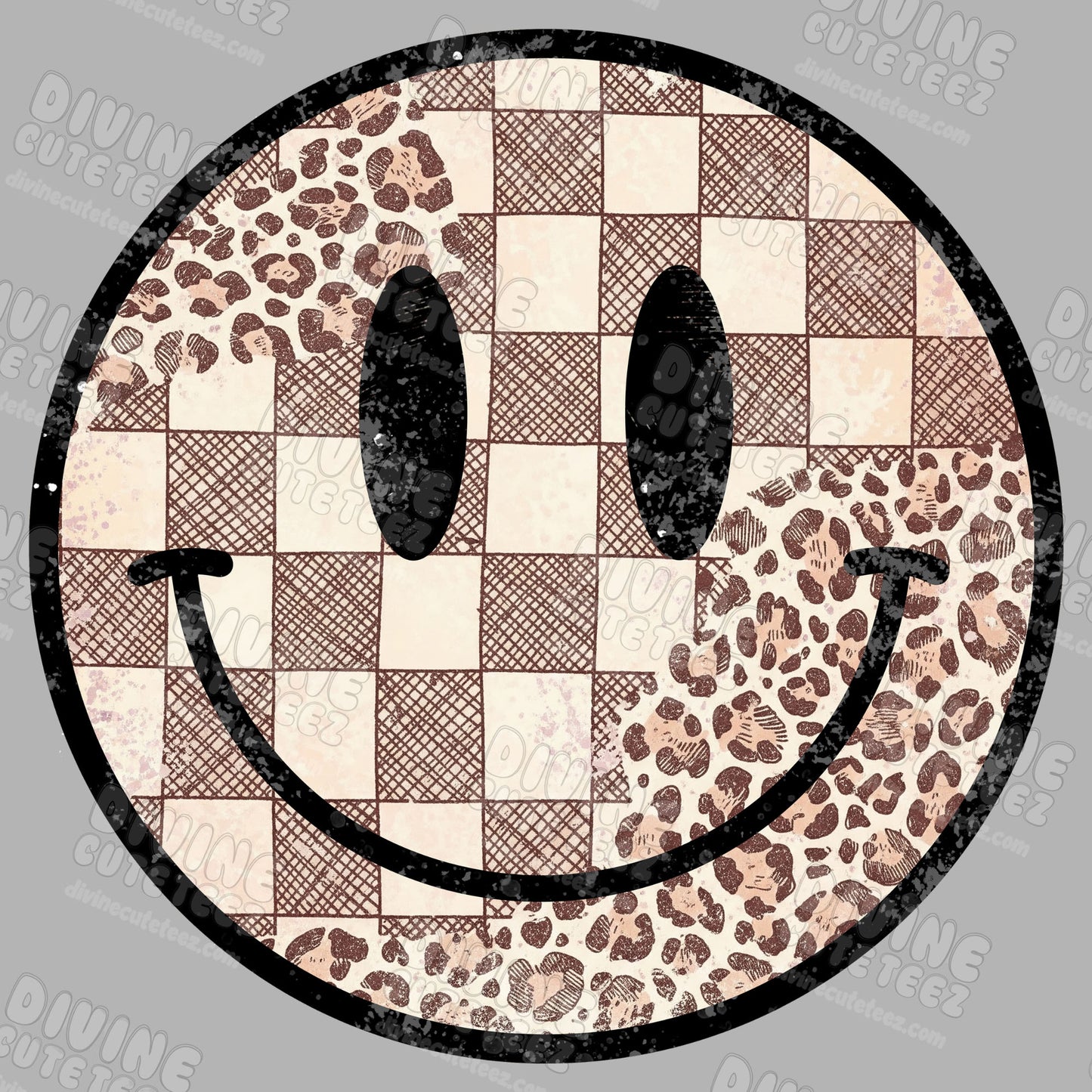 Checkered Cheetah Smiley DTF Transfer
