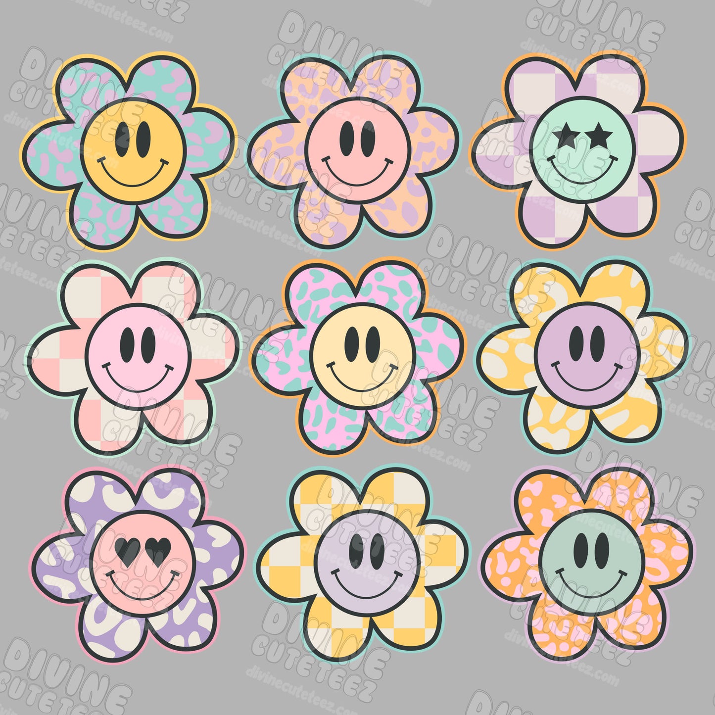 Smiley Flowers DTF Transfer