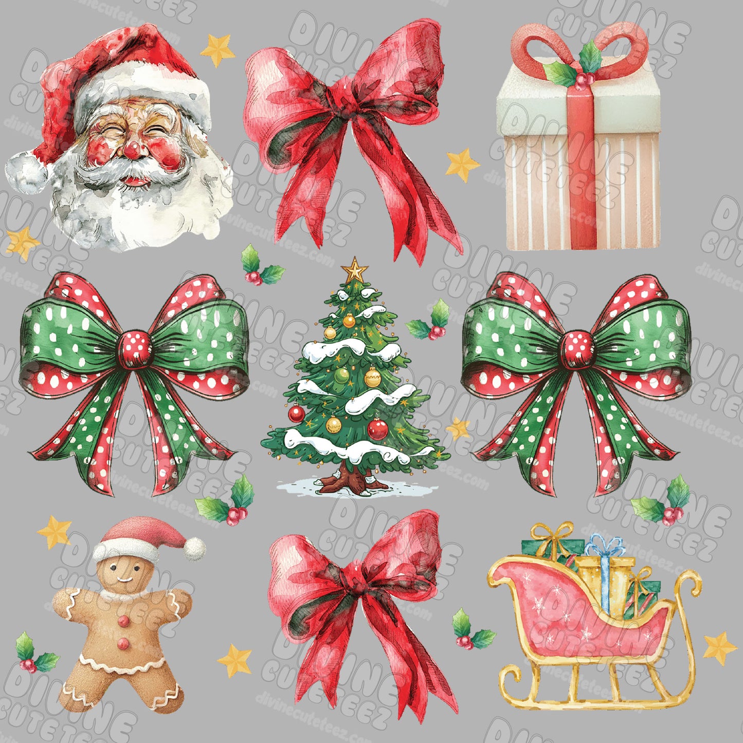 Christmas Bows Collage DTF Transfer