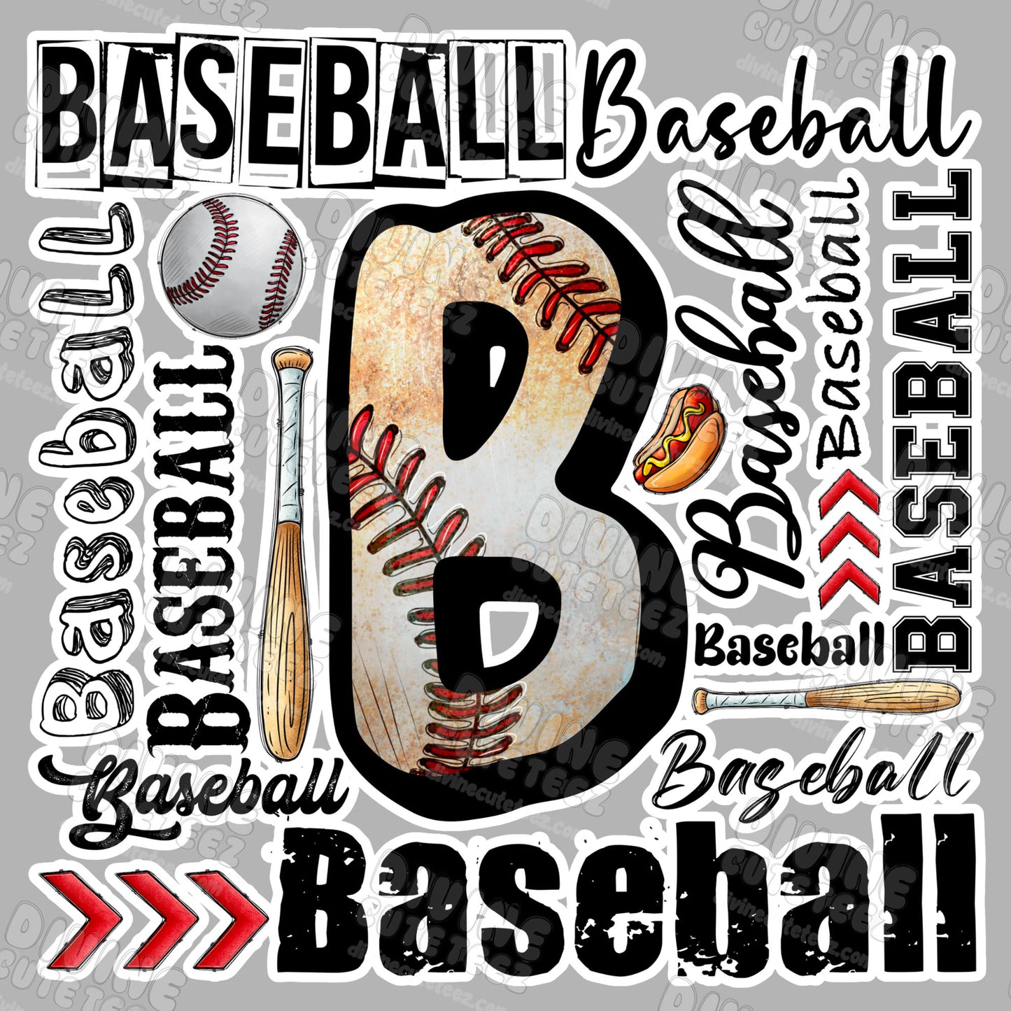 "B" Baseball Collage DTF Transfer