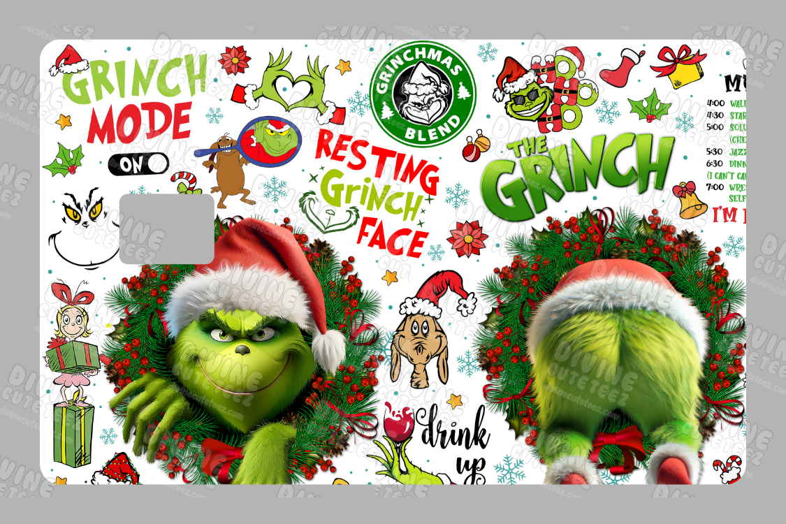 Resting Grinch Face Card Skin UV-DTF