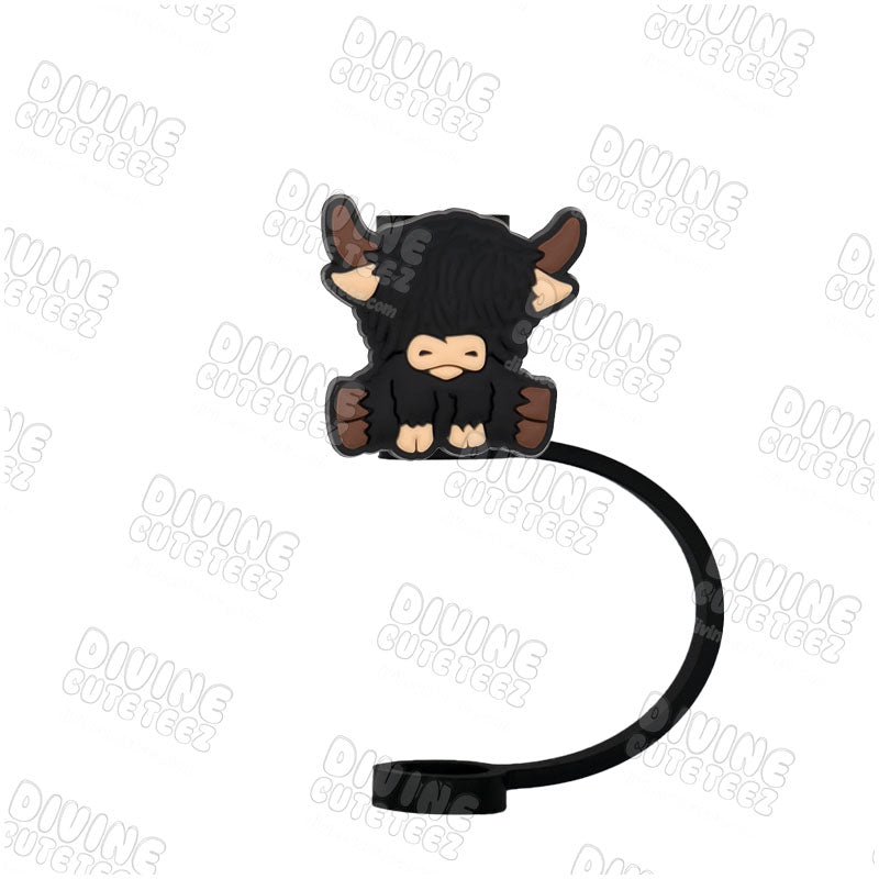 Black Highland Cow Straw Topper
