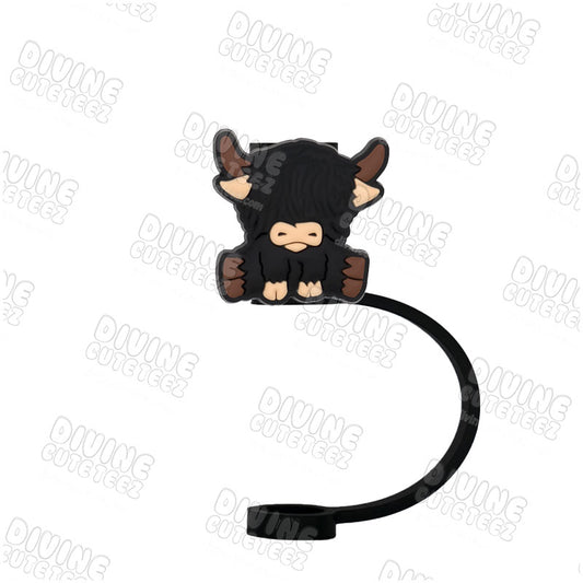 Black Highland Cow Straw Topper