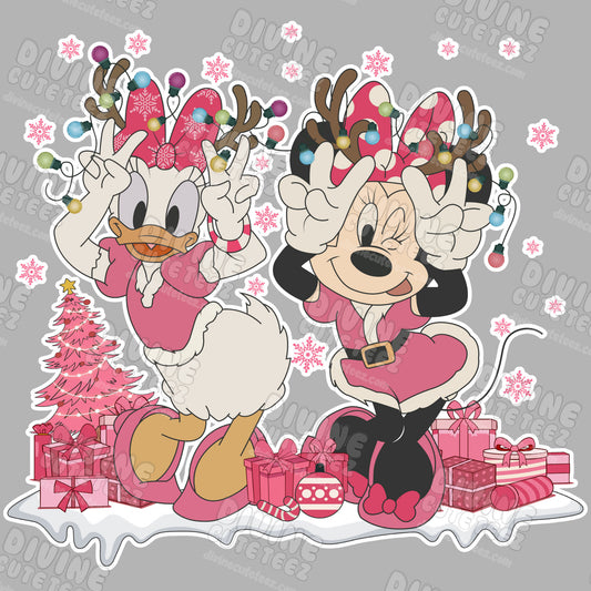 Pink Christmas Minnie & Daisy DTF Transfer