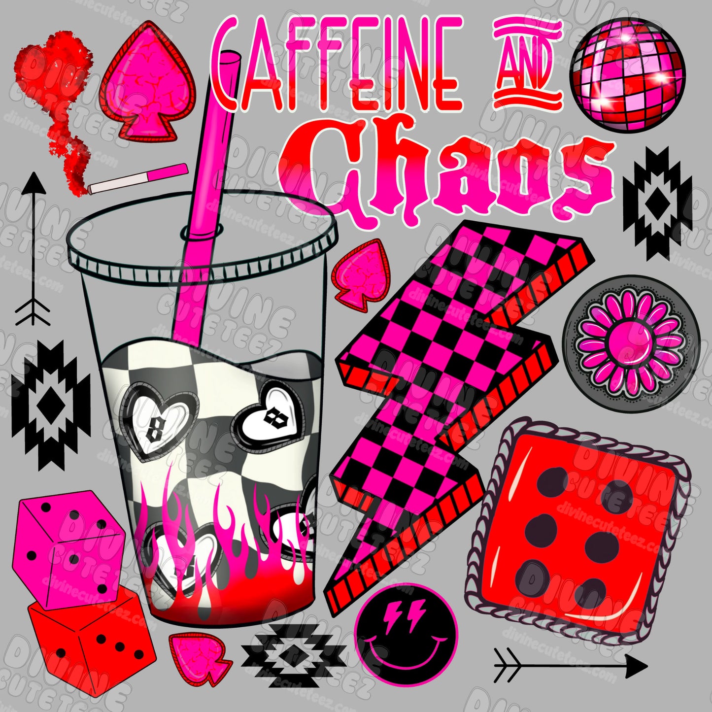 Caffeine And Chaos DTF Transfer