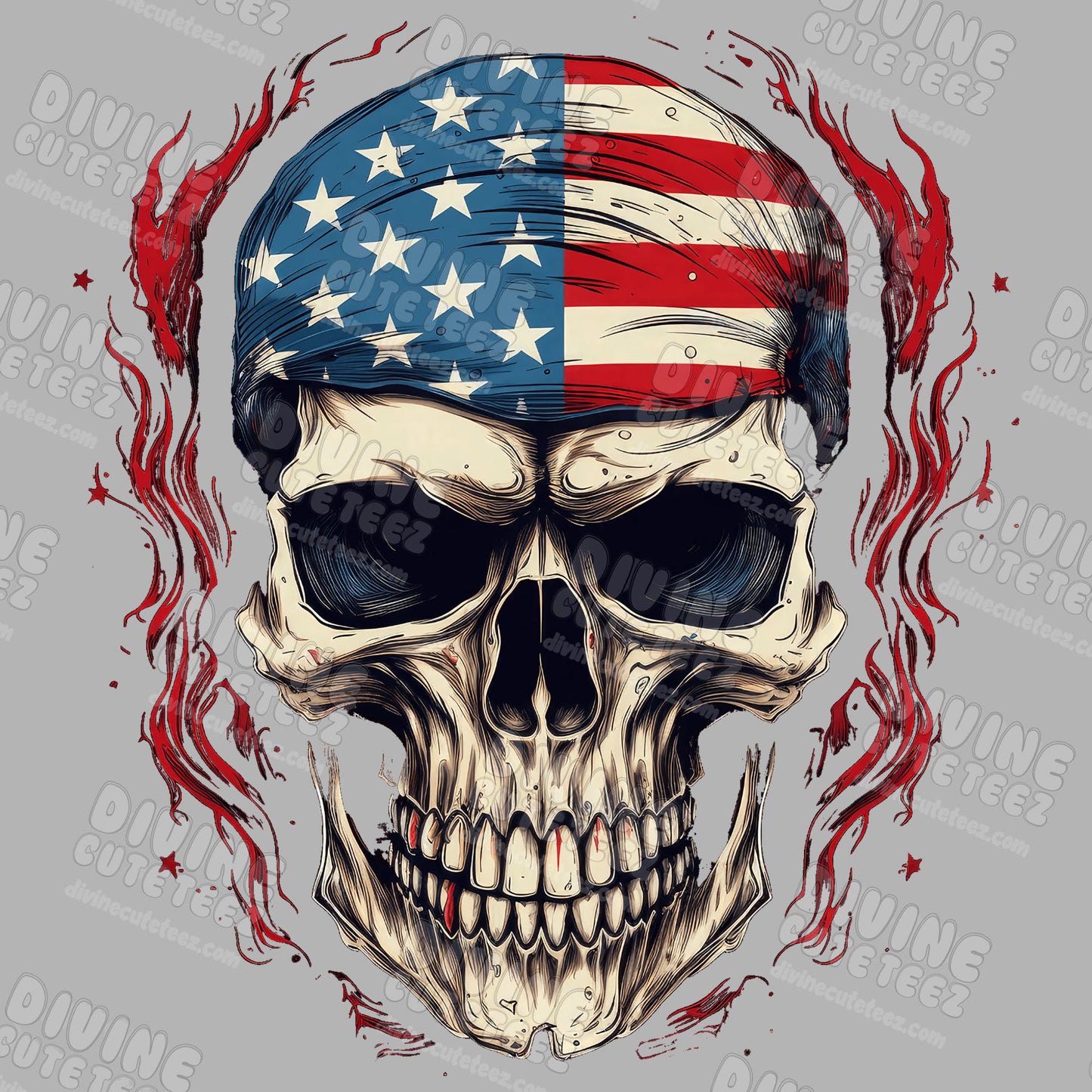 American Flag Skull DTF Transfer