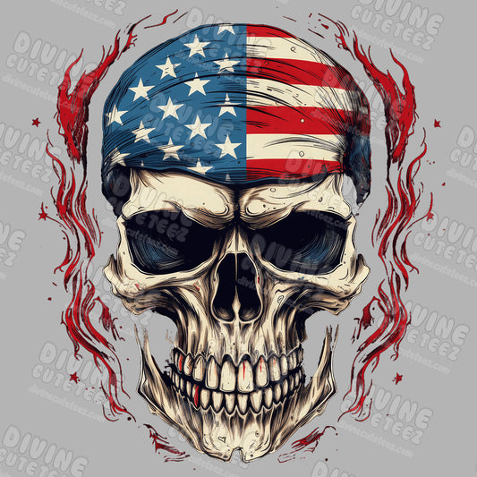 American Flag Skull DTF Transfer