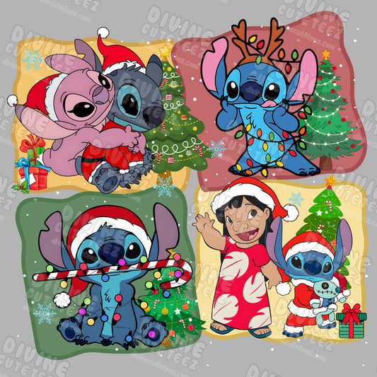 Stitch Christmas Collage DTF Transfer