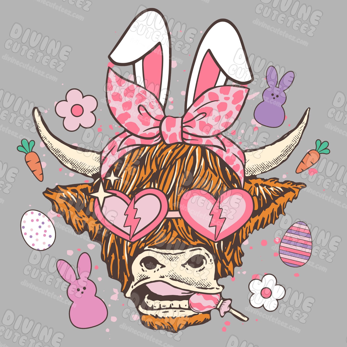 Easter Highland Cow DTF Transfer