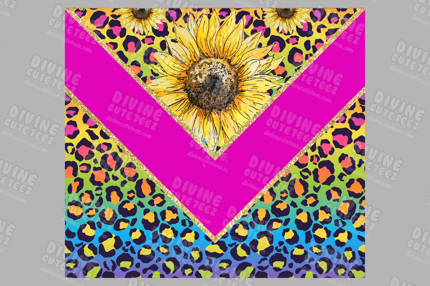 Rainbow Cheetah Sunflower 20oz Sublimation Transfer