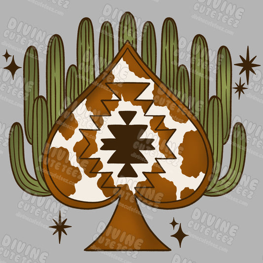 Cow Print Cactus Spade DTF Transfer