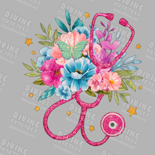 Pastel Floral Stethoscope DTF Transfer