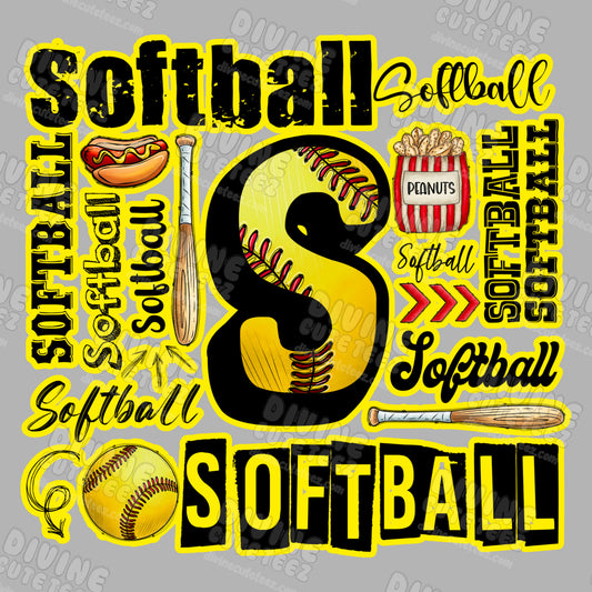 "S" Softball Collage DTF Transfer