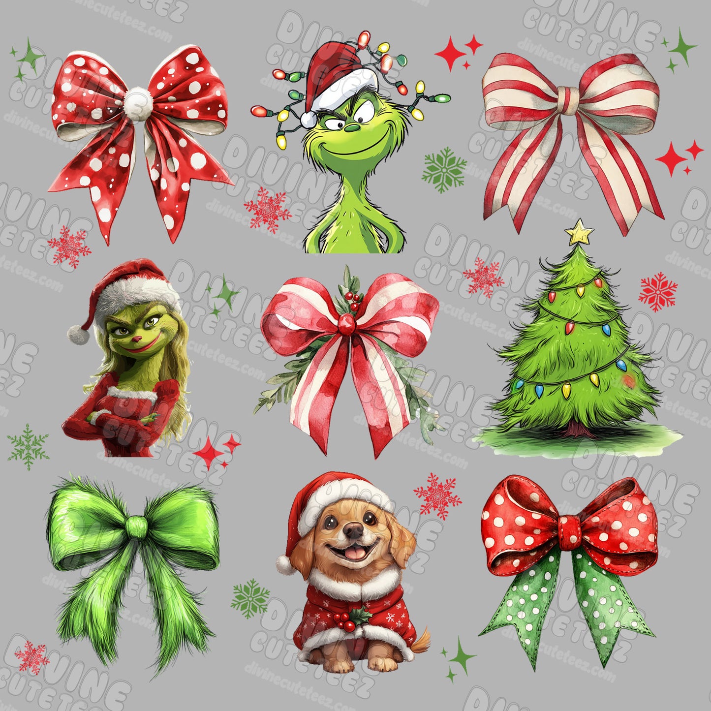 Grinch Bow Collage DTF Transfer