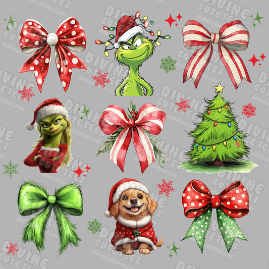 Grinch Bow Collage DTF Transfer