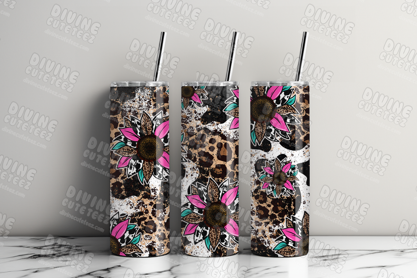 Cheetah Print Sunflower 20oz Sublimation Transfer