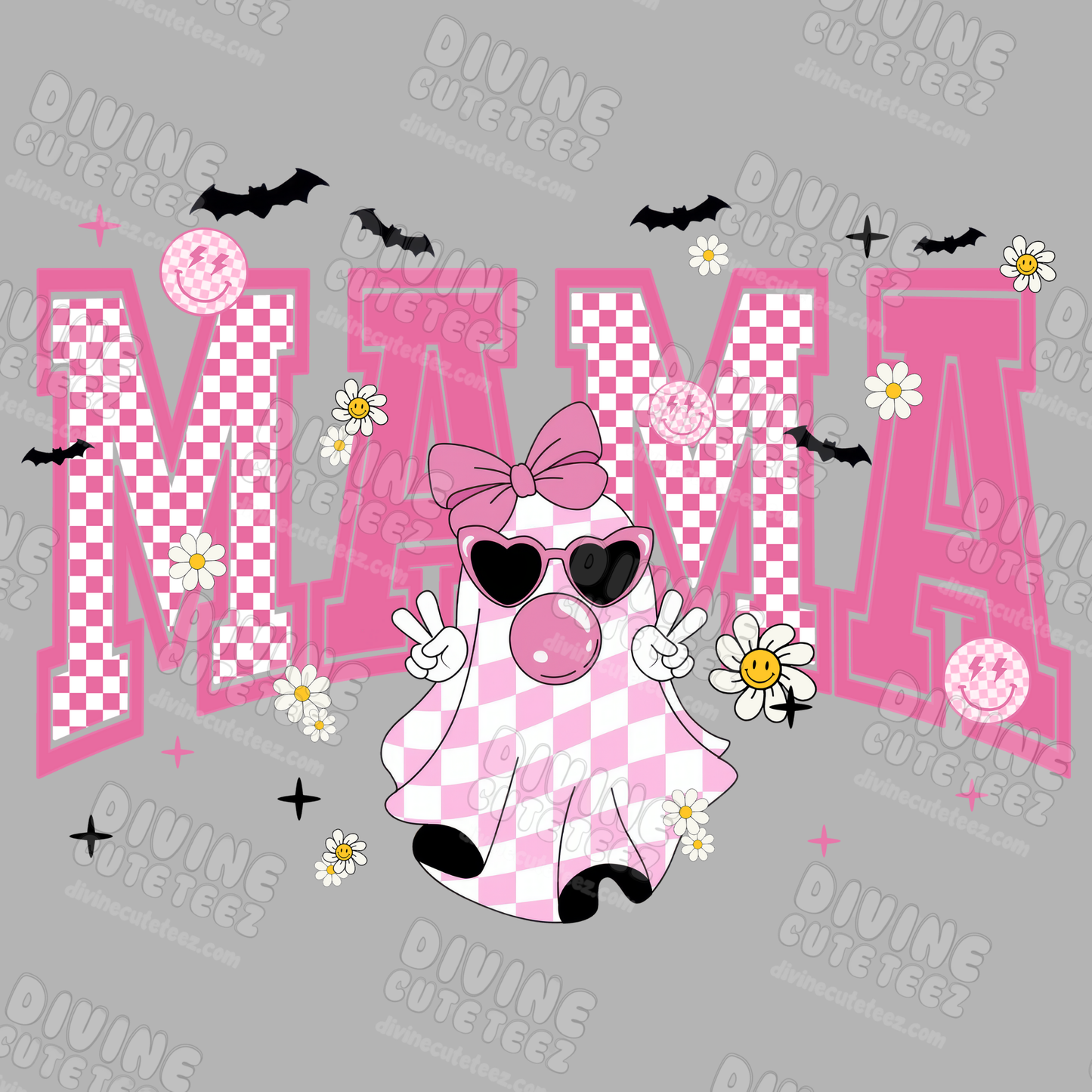 Pink Ghost Checkered Mama DTF Transfer