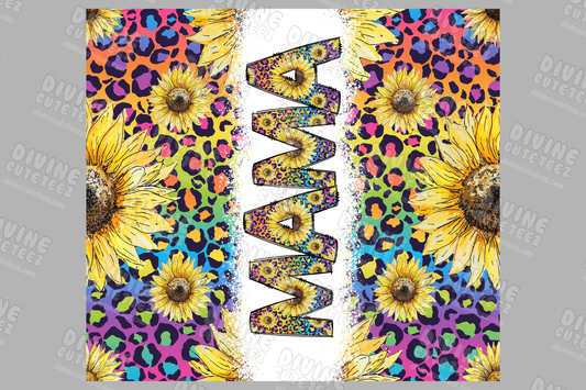 Rainbow Cheetah Sunflower Mama 20oz Sublimation Transfer