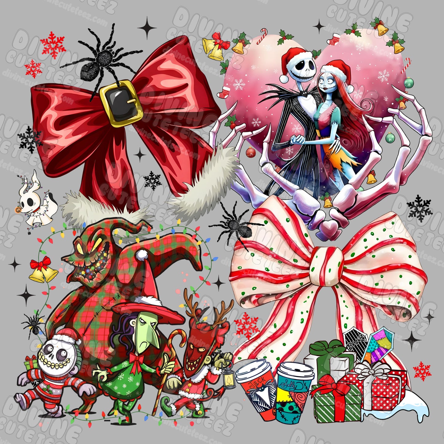 Nightmare Christmas Bow Collage DTF Transfer