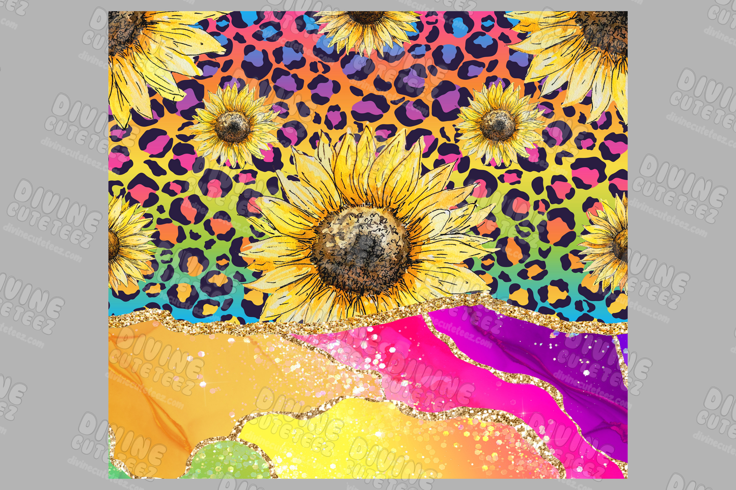 Rainbow Marble Sunflower 20oz Sublimation Transfer