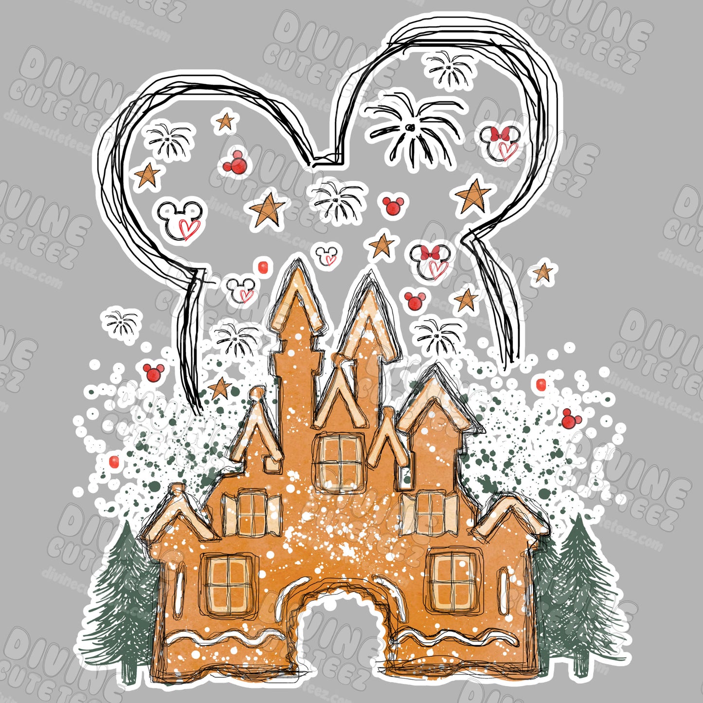 Gingerbread Disney Castle DTF Transfer