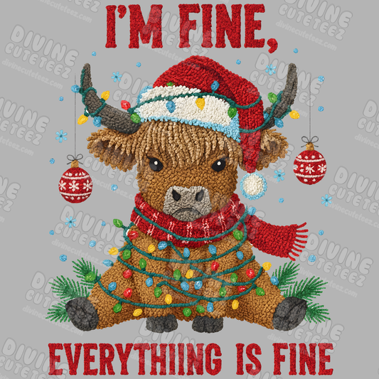 Yarn Im Fine Everything Is Fine Highland Cow DTF Transfer