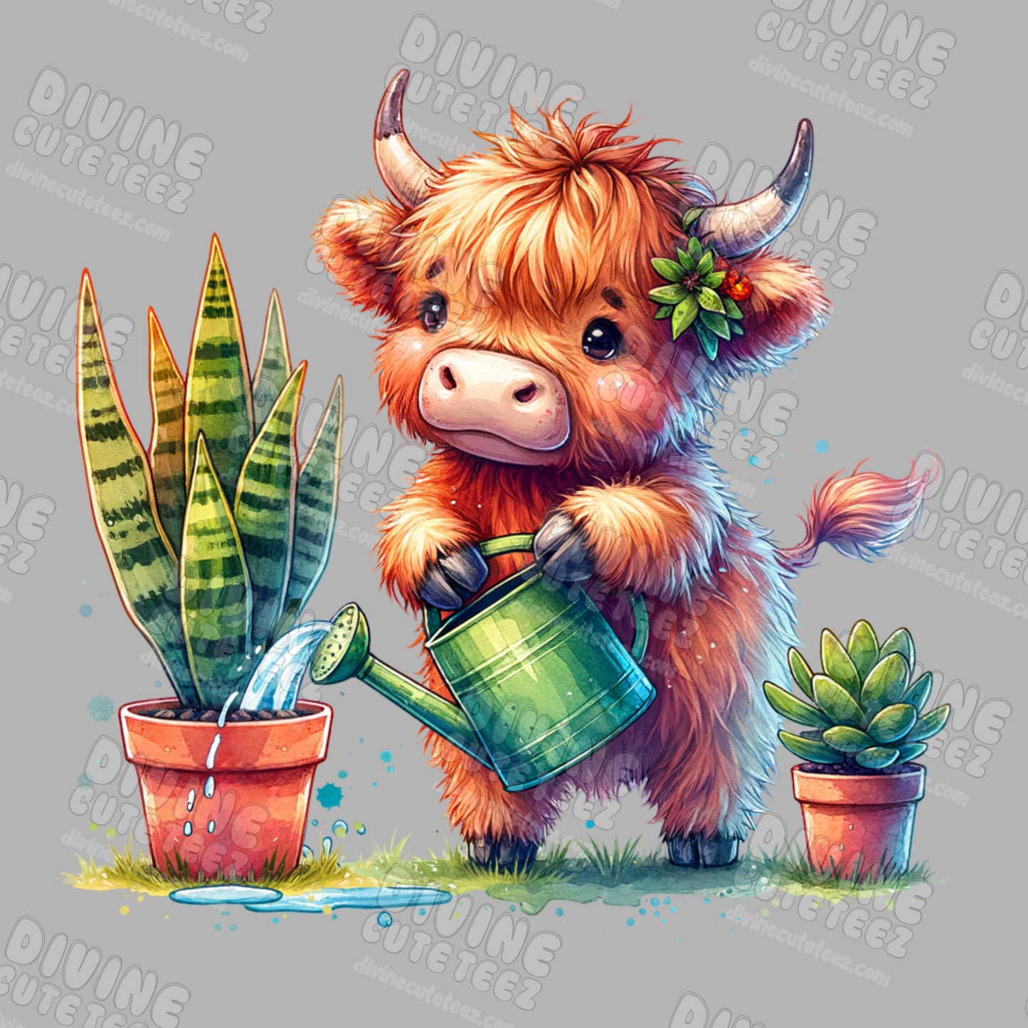 Highland Cow Plant Lover DTF Transfer