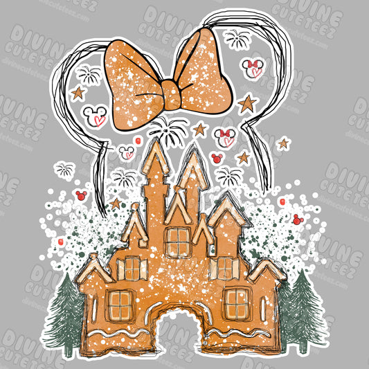 Gingerbread Disney Castle DTF Transfer