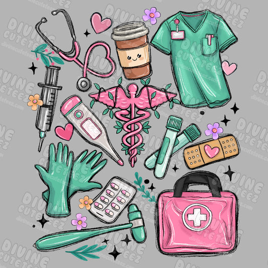 Cutesy Nurse Collage DTF Transfer