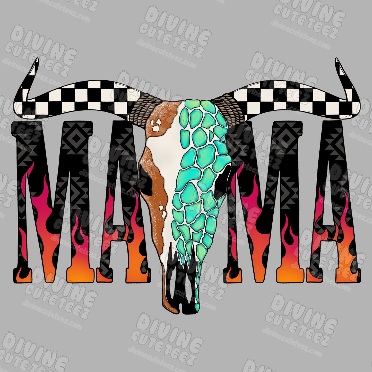 Western Bull Skull Mama DTF Transfer