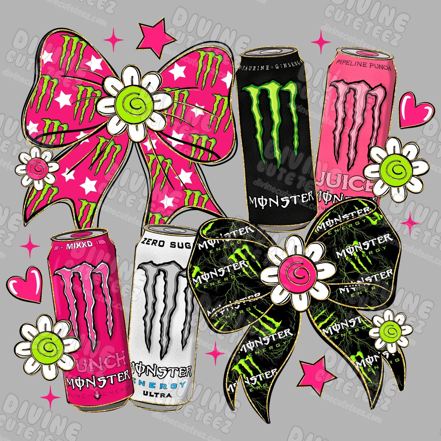 Monster Energy Bows Collage DTF Transfer
