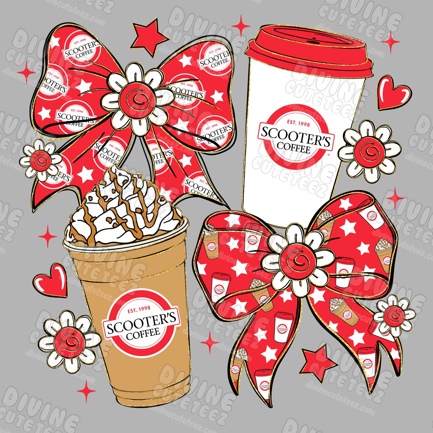 Scooters Coffee Bows Collage DTF Transfer
