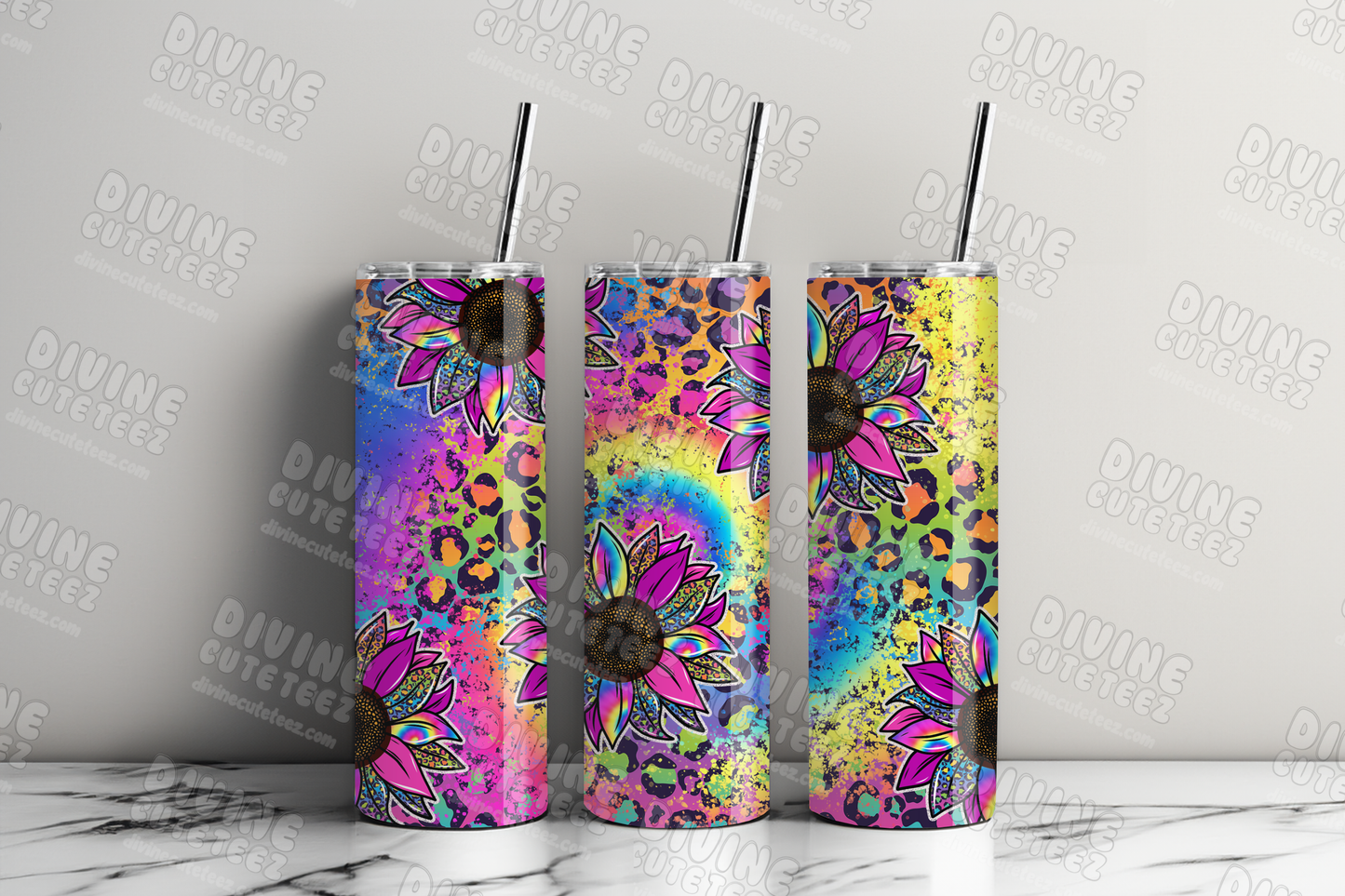 Sunflower Rainbow Cheetah Swirl 20oz Sublimation Transfer