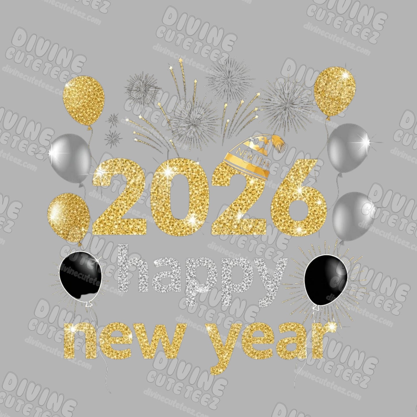 Gold Balloons 2026  DTF Transfer