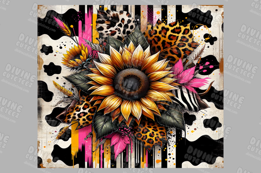 Sunflower Cheetah Cow Print 20oz Sublimation Transfer