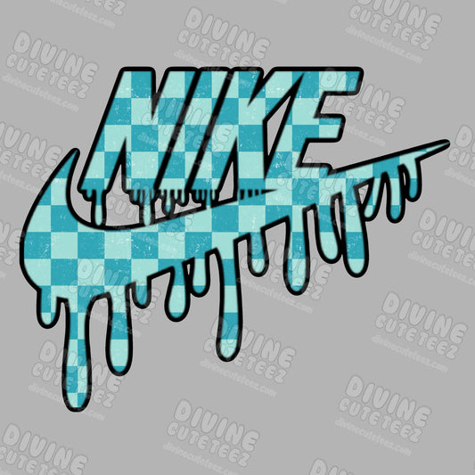 Blue Checkered Drip Swoosh DTF Transfer