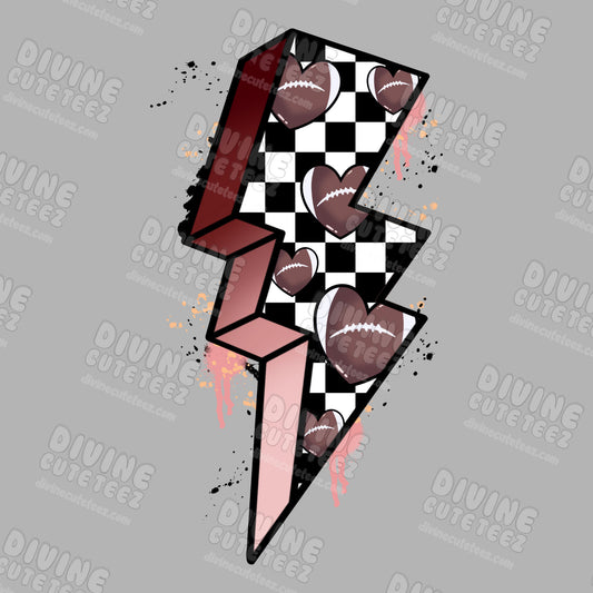 Checkered Football Lightning Bolt DTF Transfer