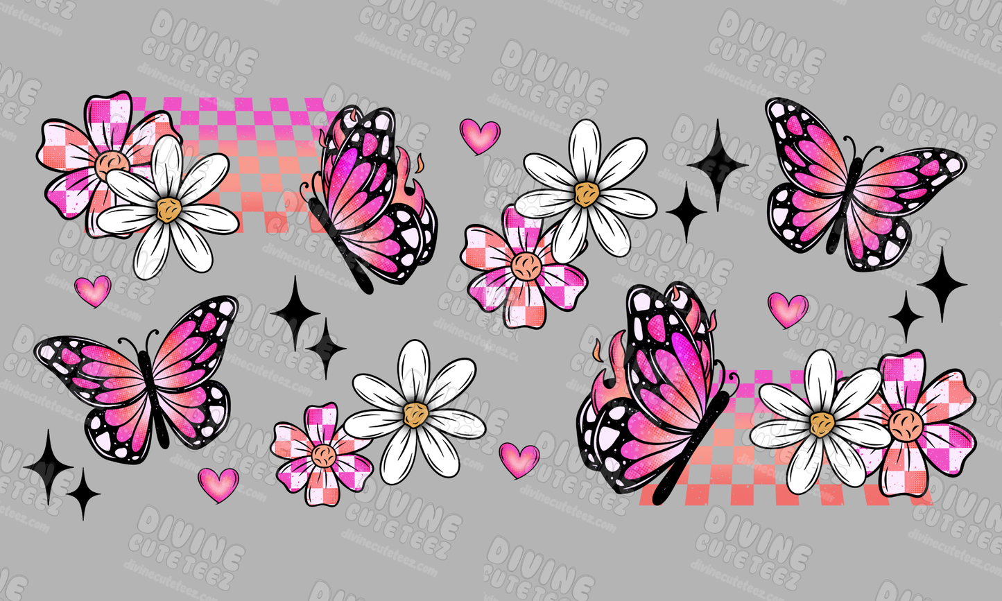 Checkered Butterfly 16oz UV-DTF Transfer